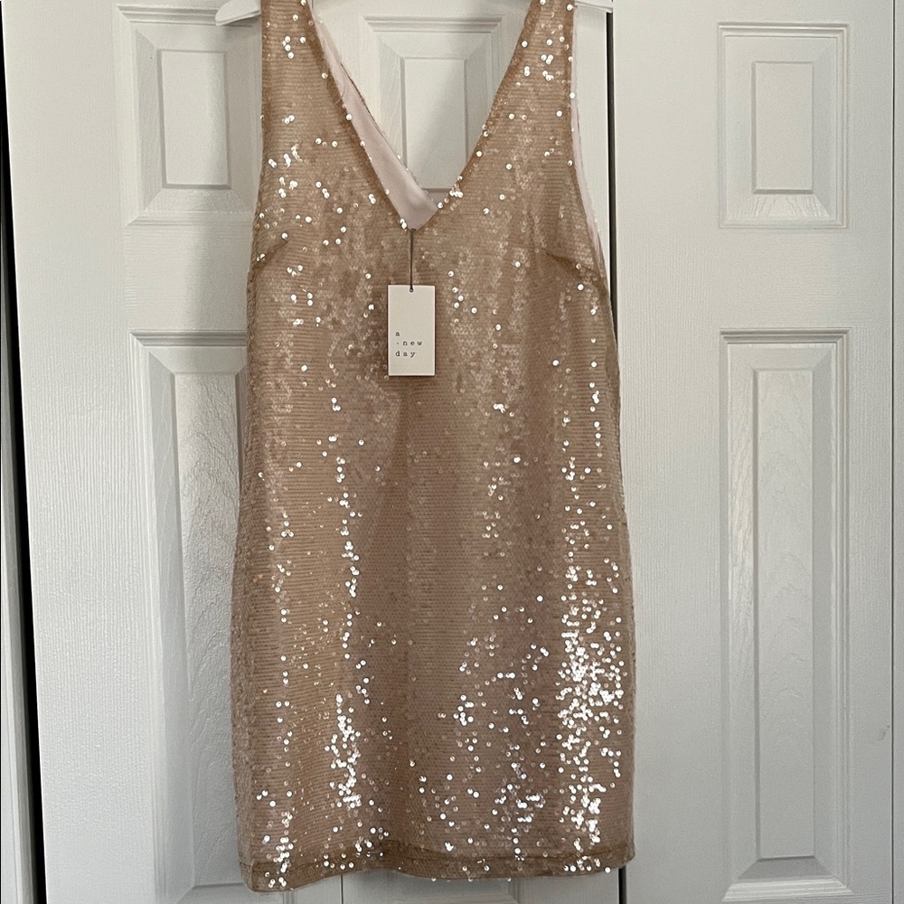 A New Day Beige Sequin Fabric